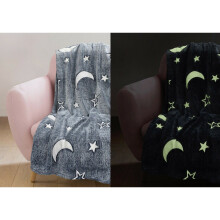 Glow In The Dark Grey Blanket Moon & Stars Soft Fleece Throw
