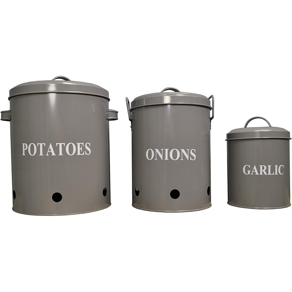 Set of 3 Kitchen Storage Tins for Potatoes, Onions and Garlic