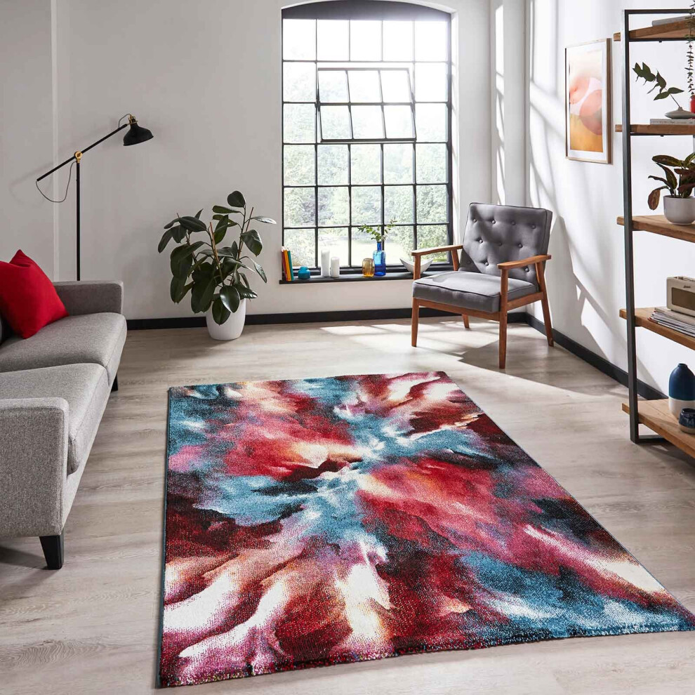 Think Rugs (160 X 220 Cm) Galaxy Space Multi Coloured Blue Red Pink Rug Small Extra Large Living Room Mat