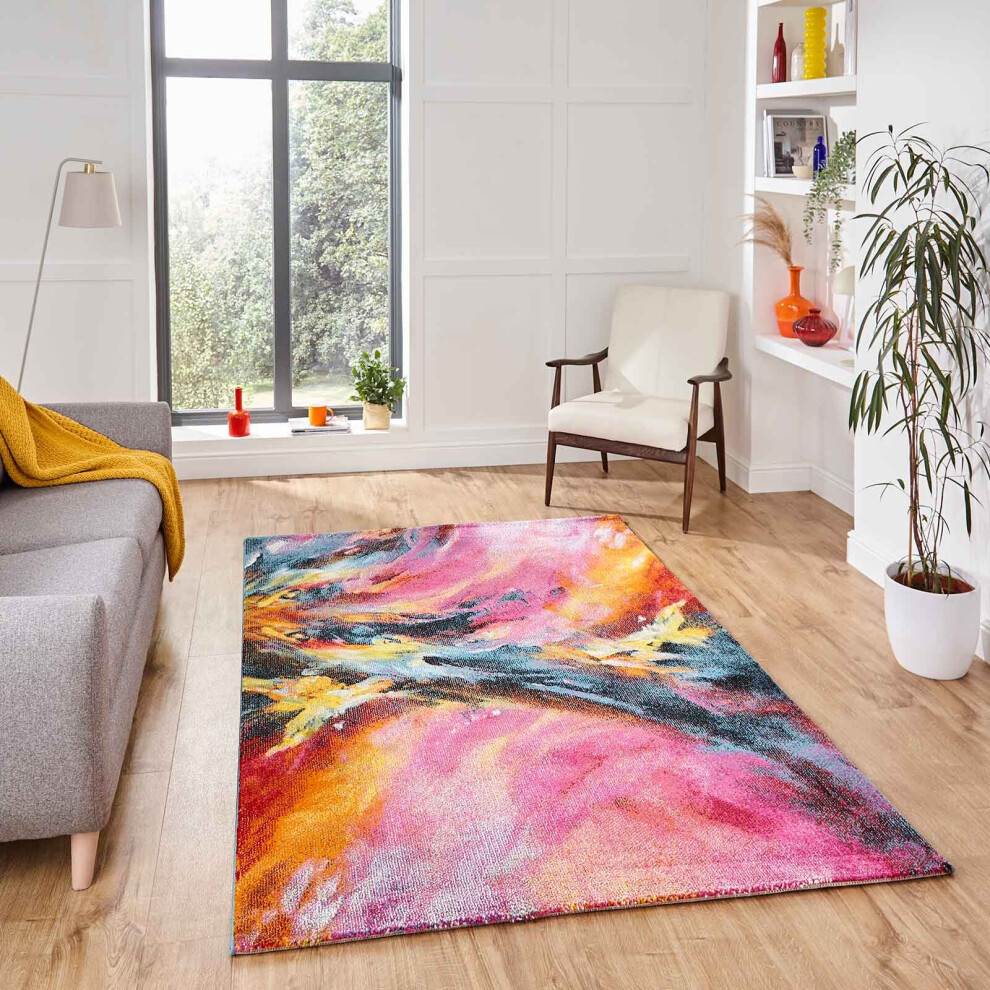 (120 x 170 cm) Modern Multi Coloured Rainbow Galaxy Area Rug Small Extra Large Soft Carpet Mat