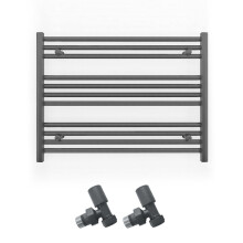 (900 x 600mm (BTU: 1435), With Angled Valves) 900mm Wide Anthracite Towel Rail Radiator + Valves