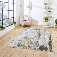 (Gold / Grey, 120 x 170 cm) Silver Grey Faded Distressed Rugs Bedroom Living Room Rug Scratched Large Carpet