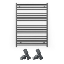 (700 x 1200mm (BTU: 2483), With Angled Valves) 700mm Wide Anthracite Towel Rail Radiator + Valves