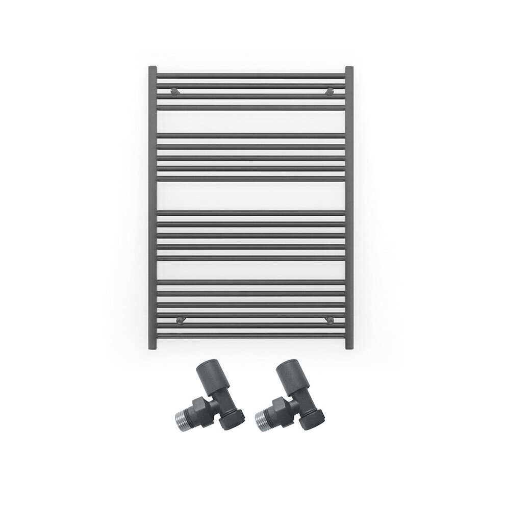 (700 x 1200mm (BTU: 2483), With Angled Valves) 700mm Wide Anthracite Towel Rail Radiator + Valves