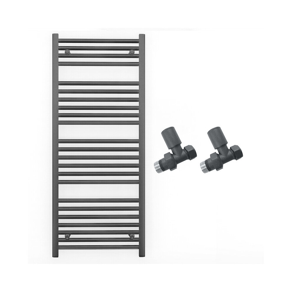 (550 x 1200mm (BTU: 2129), With Straight Valves) 550mm Wide Anthracite Towel Rail Radiator + Valves