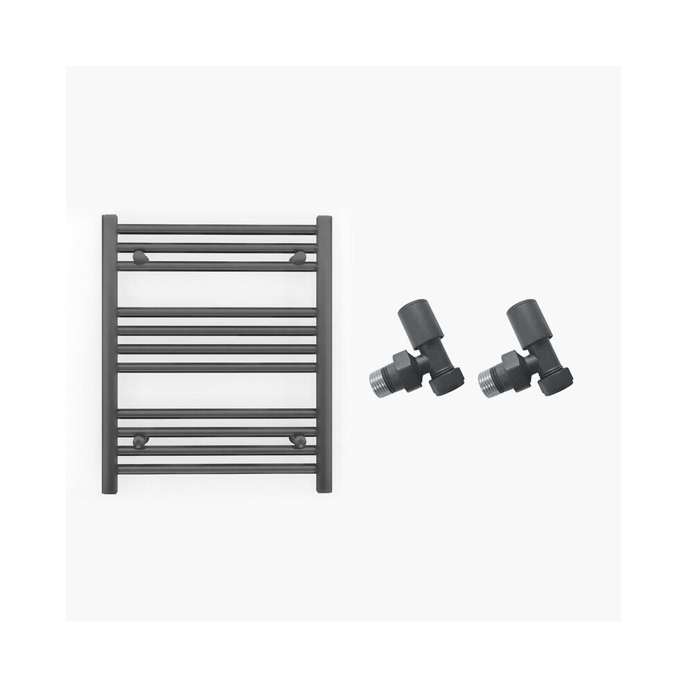 (550 x 600mm (BTU: 1040), With Angled Valves) 550mm Wide Anthracite Towel Rail Radiator + Valves