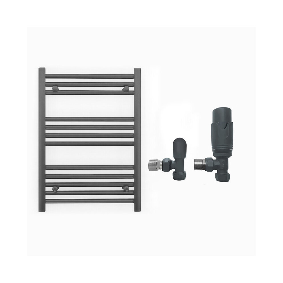 (550 X 700Mm (Btu: 1173), With Trv Angled Valves) 550Mm Wide Anthracite Towel Rail Radiator + Valves 5056616500194