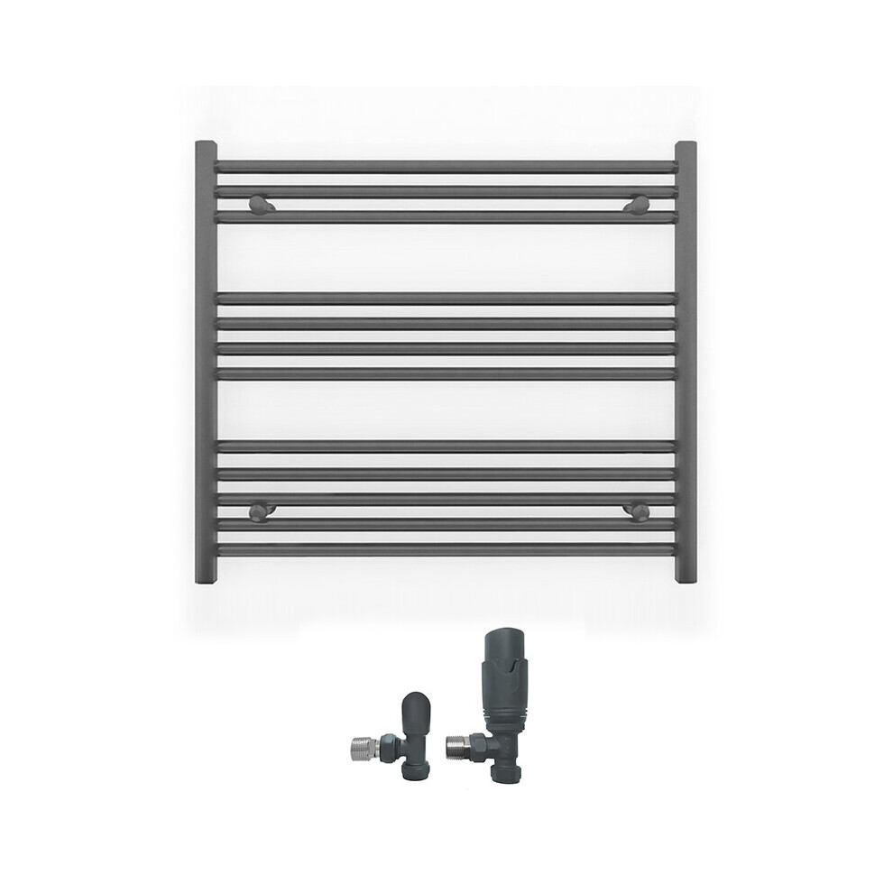 (900 x 700mm (BTU: 1603), With TRV Angled Valves) 900mm Wide Anthracite Towel Rail Radiator + Valves