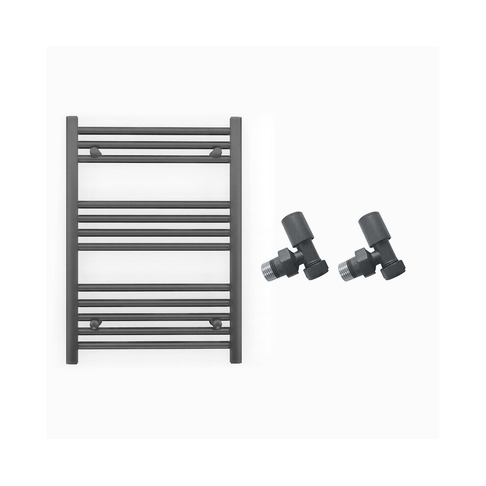 (550 X 700Mm (Btu: 1173), With Angled Valves) 550Mm Wide Anthracite Towel Rail Radiator + Valves 5056616500019