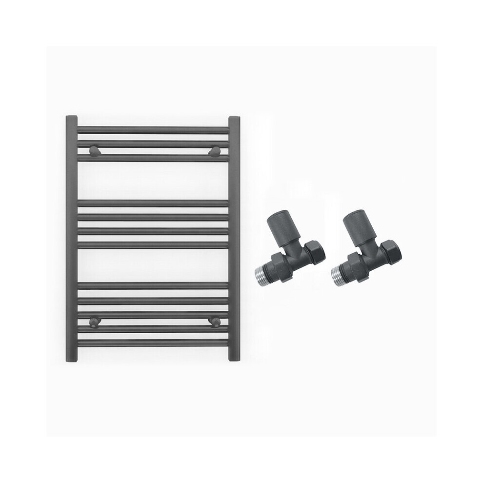 (550 X 700Mm (Btu: 1173), With Straight Valves) 550Mm Wide Anthracite Towel Rail Radiator + Valves 5056616500101