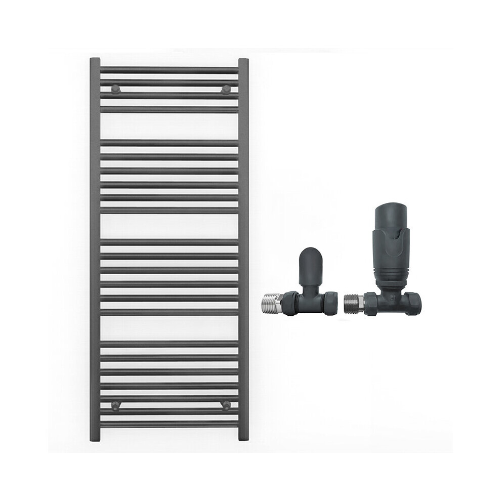 (600 X 1200Mm (Btu: 2247), With Trv Straight Valves) 600Mm Wide Anthracite Towel Rail Radiator + Valves 5056616500576