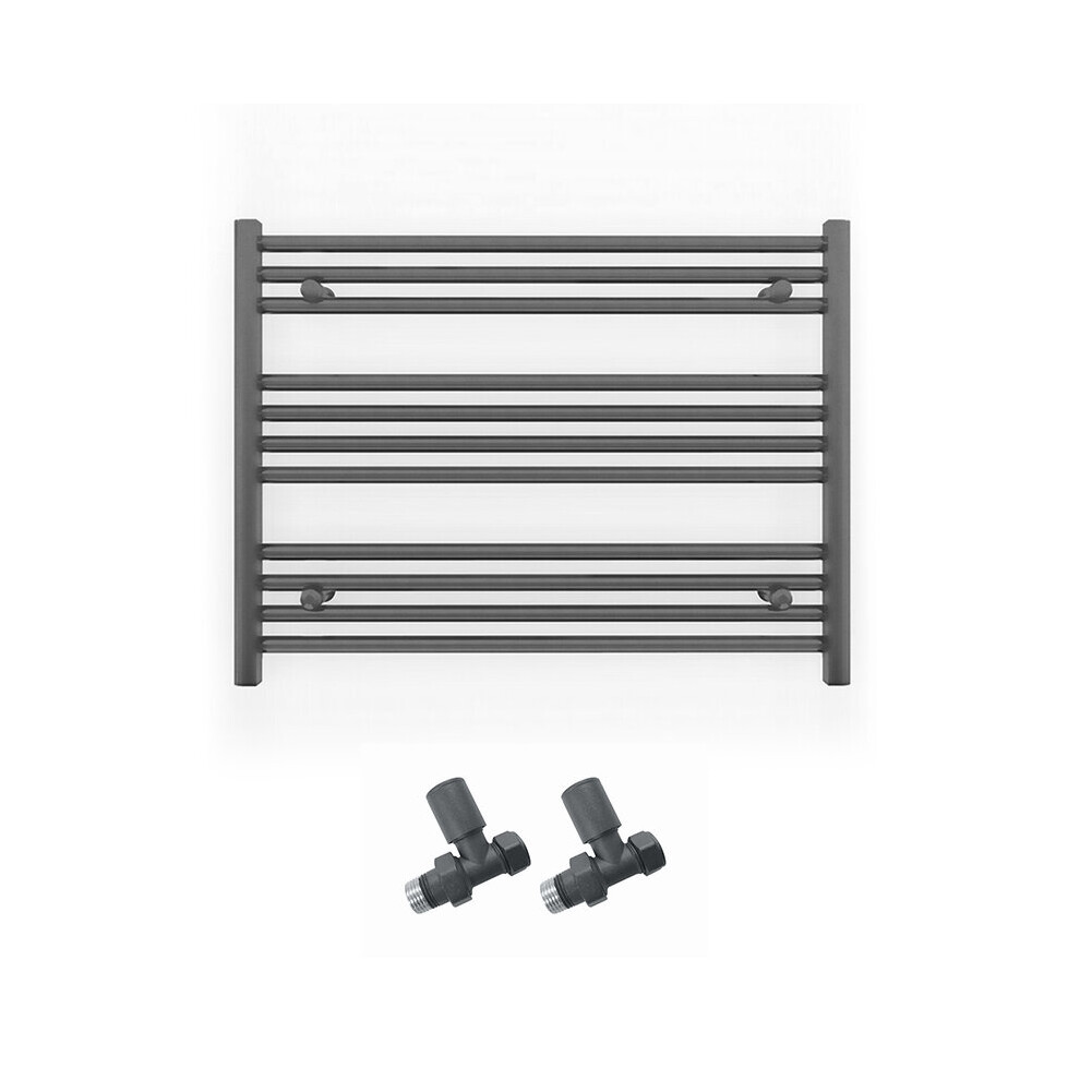 (900 x 600mm (BTU: 1435), With Straight Valves) 900mm Wide Anthracite Towel Rail Radiator + Valves