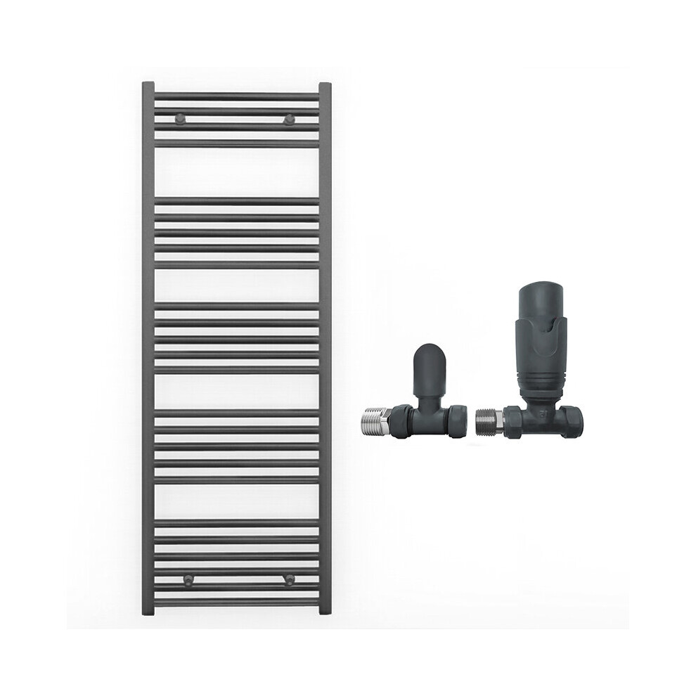 (600 X 1400Mm (Btu: 2522), With Trv Straight Valves) 600Mm Wide Anthracite Towel Rail Radiator + Valves 5056616500583