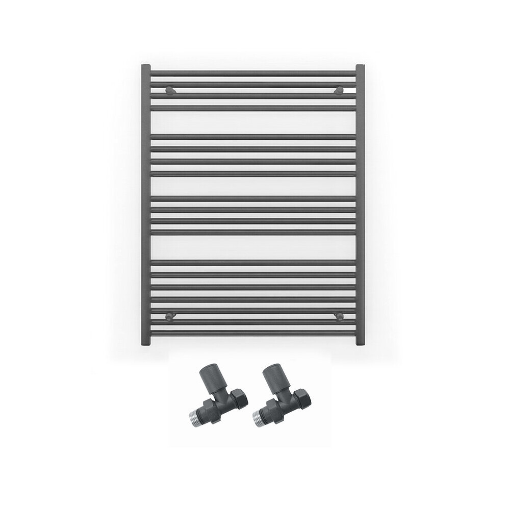 (700 X 1000Mm (Btu: 2059), With Straight Valves) 700Mm Wide Anthracite Towel Rail Radiator + Valves 5056616500668
