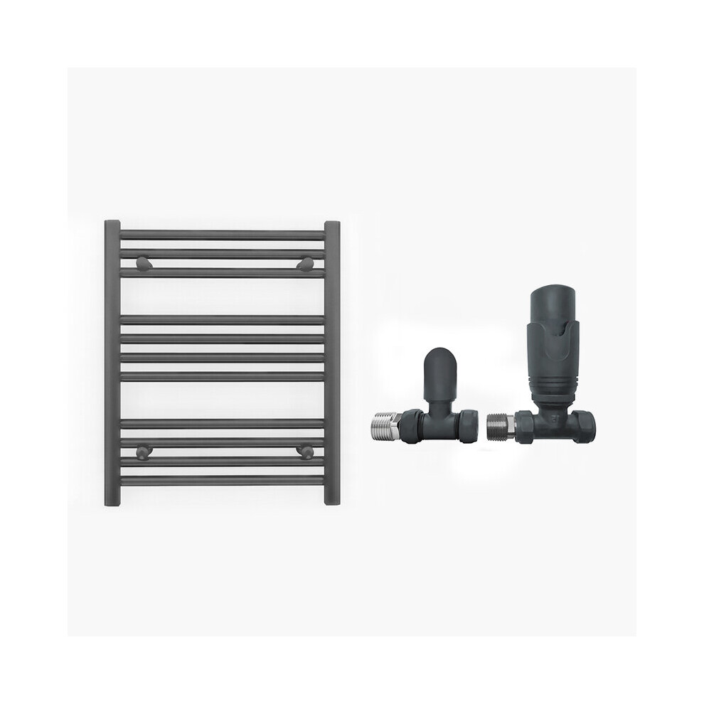 (550 X 600Mm (Btu: 1040), With Trv Straight Valves) 550Mm Wide Anthracite Towel Rail Radiator + Valves 5056616500279