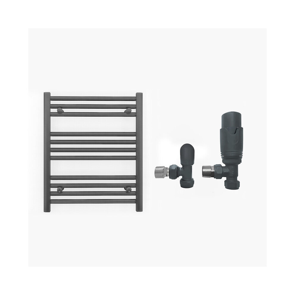 (550 X 600Mm (Btu: 1040), With Trv Angled Valves) 550Mm Wide Anthracite Towel Rail Radiator + Valves 5056616500187