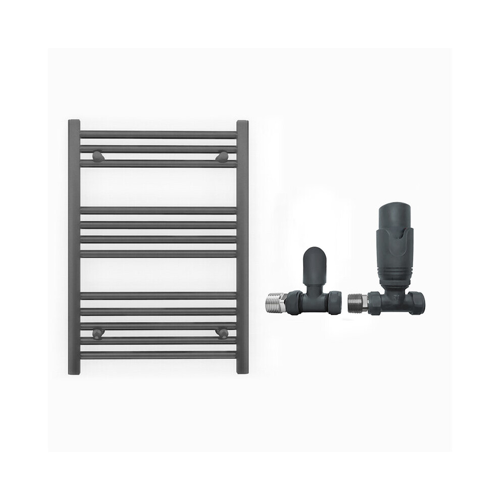 (550 X 700Mm (Btu: 1173), With Trv Straight Valves) 550Mm Wide Anthracite Towel Rail Radiator + Valves 5056616500286