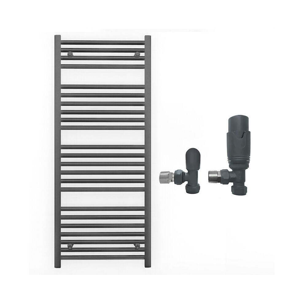 (550 X 1200Mm (Btu: 2129), With Trv Angled Valves) 550Mm Wide Anthracite Towel Rail Radiator + Valves 5056616500231