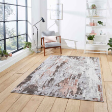 (Grey / Rose Gold, 160 x 220 cm) Silver Grey Faded Distressed Rugs Bedroom Living Room Rug Scratched Large Carpet