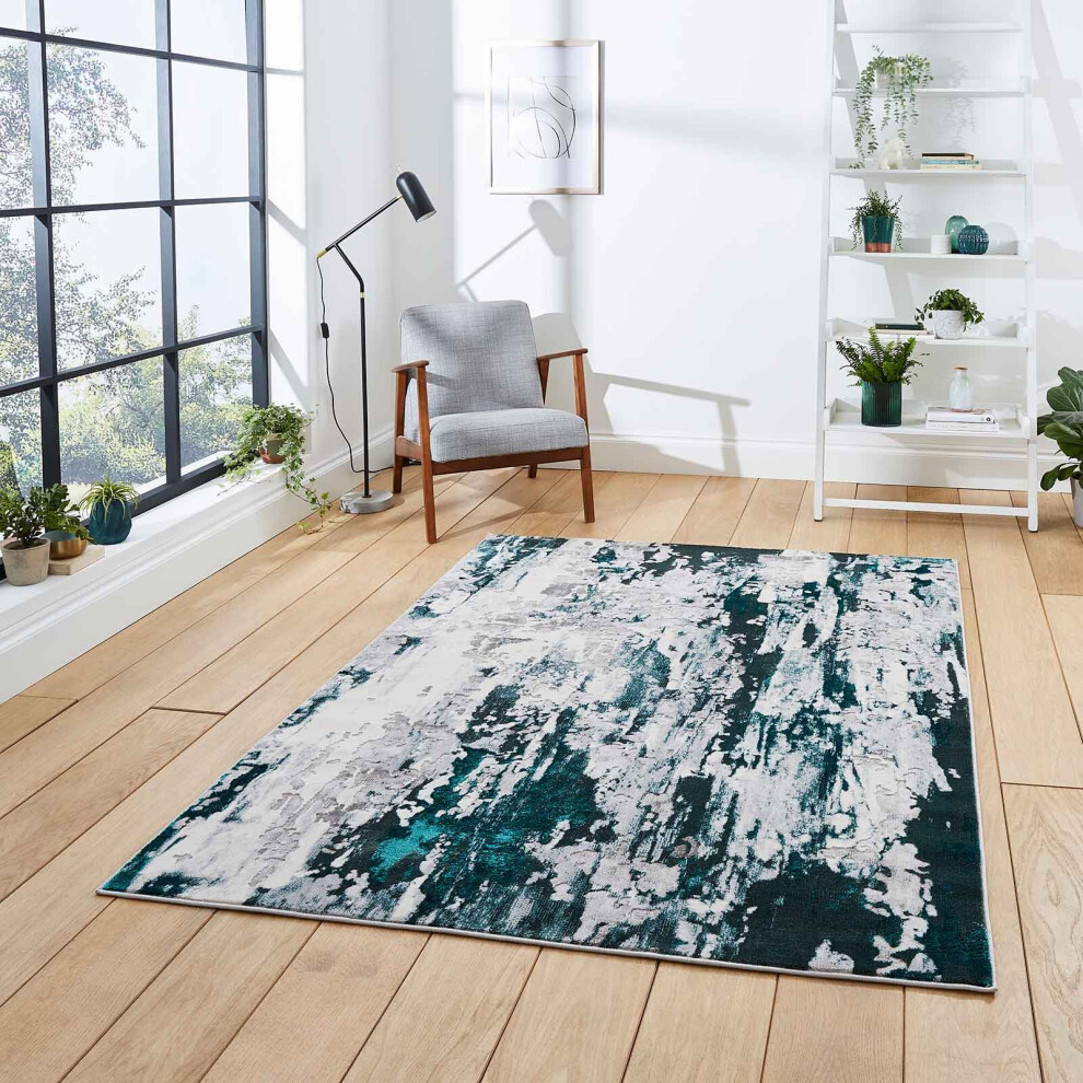 (Grey / Green, 160 X 220 cm) Silver Grey Faded Distressed Rugs Bedroom Living Room Rug Scratched Large Carpet