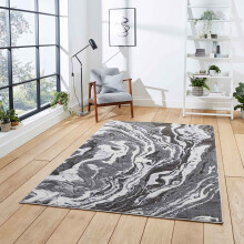 (Grey, 120 x 170 cm) Modern Oil Spill Look Grey Abstract Distressed Faded Living Room Bedroom Rugs UK