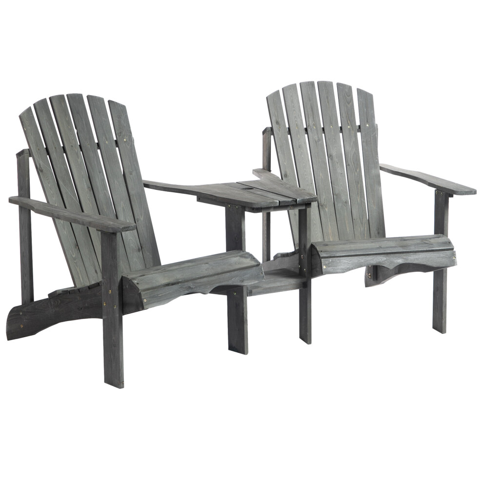 Outsunny Wooden Outdoor Double Adirondack Chair w/ Table Grey