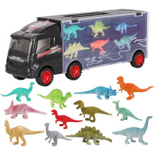 Dinosaur Transporter Truck Playset with 12 Mini Dino Figures and Carry Case for Kids Ages 3 and Up