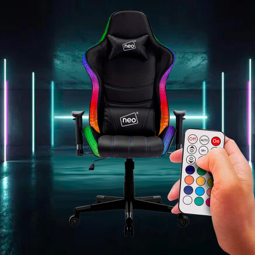 NEO Neo Black Leather Computer Office Gaming Chair with LED Lights 1