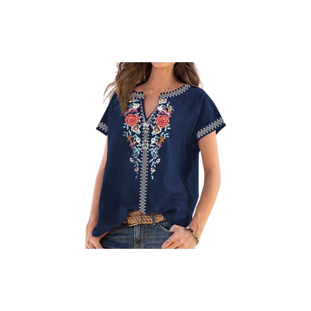 (Navy, UK 8) Floral Print Bohemian Style Summer Top