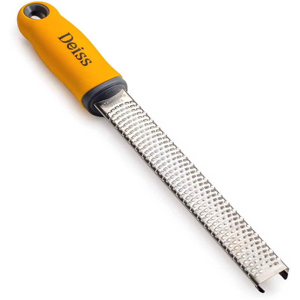 Deiss PRO Citrus Zester & Cheese Grater - Parmesan Cheese, Lemon, Ginger, Nutmeg, Chocolate, Vegetables, Fruits - Razor-Sharp Stainless Steel Blade