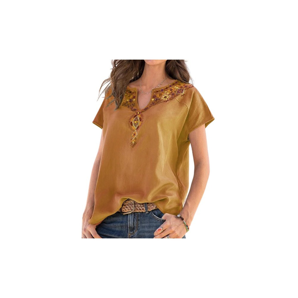 (Yellow, UK 16) Bohemian Style V Neck Summer Top