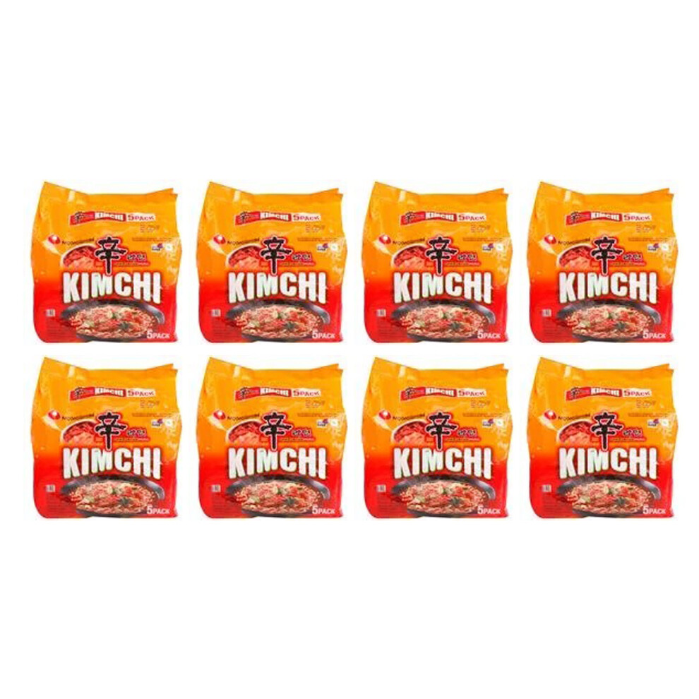 (Pack of 8) Nongshim Kimchi Ramyun 600g(120gx5), Instant Korean Style Traditional Spicy Noodle Soup - Excellent for Snacking, Stir-Frying Or As A Quic