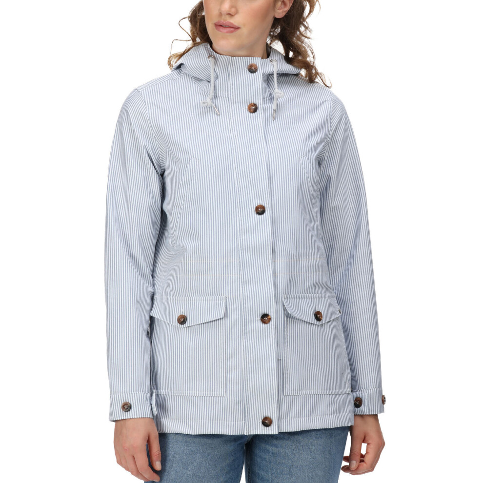 (8, Ticking Stripe) Regatta Womens Nahla Waterproof Lightweight Hooded Jacket Coat