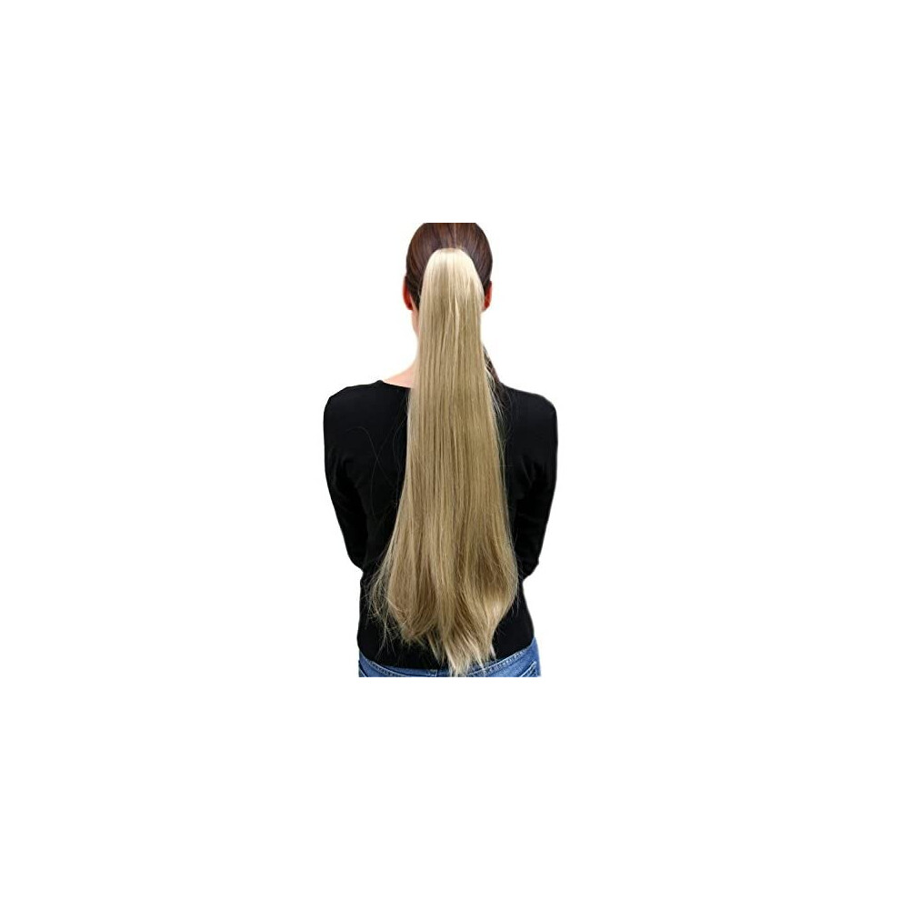 Wig Me Up Unisex Yellow Hairpiece Ponytail Very Long Straight Medium Blond (T113 Colour 24) Butterfly Clamp Clip-On Extension