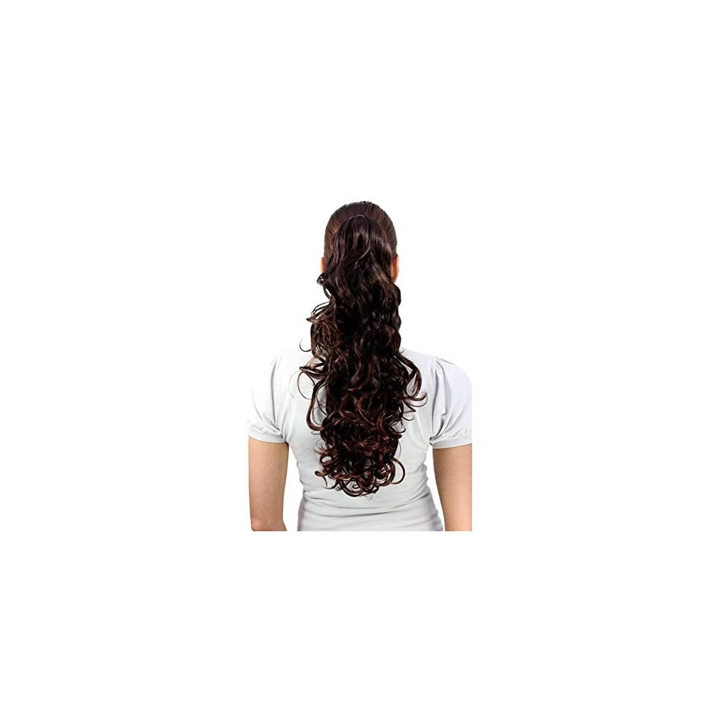 Wig Me Up Unisex Brown Hairpiece Ponytail Medium Length Curls Chestnut Brunette Mix (C128 Colour 2T33) Extension