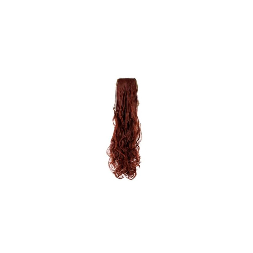 Wig Me Up Unisex Red Hairpiece Ponytail (Comb & Ribbon Wrap-Around System) Extension Pigtail Very Long (24 Inches) Slightly Curled Wavy Dark Yzf-1094Ht-35