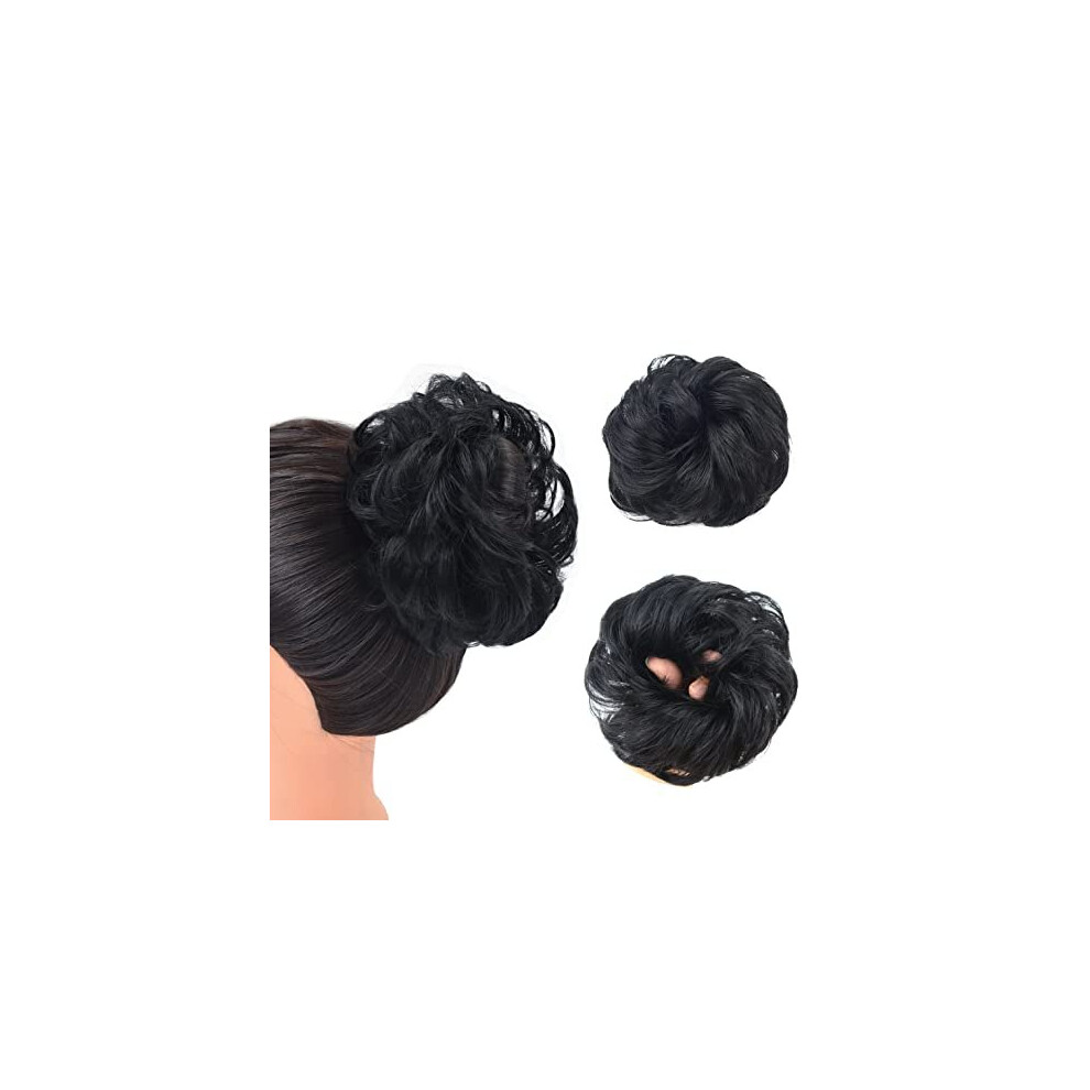 Ytbyt Unisex 1 Piece Messy Hair Bun Messy Synthetic Chignon Ponytail Wavy Curly Hair Scrunchies Extension For Women Updo Hairpieces ( 1B# )