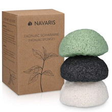 Navaris Set of Konjac Sponges - 3x Natural Exfoliating and Cleansing Sponge Shower Puffs for Face and Body including Bamboo Charcoal and Green Te