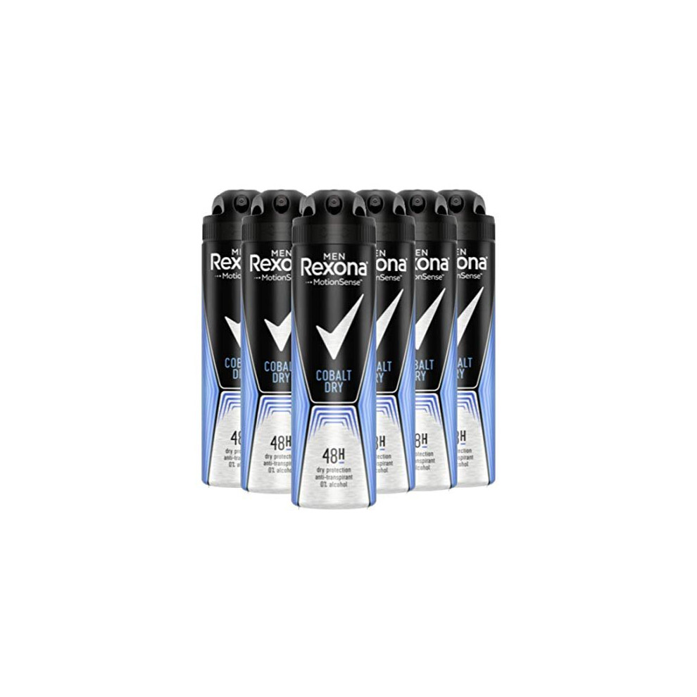 Rexona Men's Cobalt Dry Antiperspirant Deodorant Spray Pack Of 6 X 150 Ml