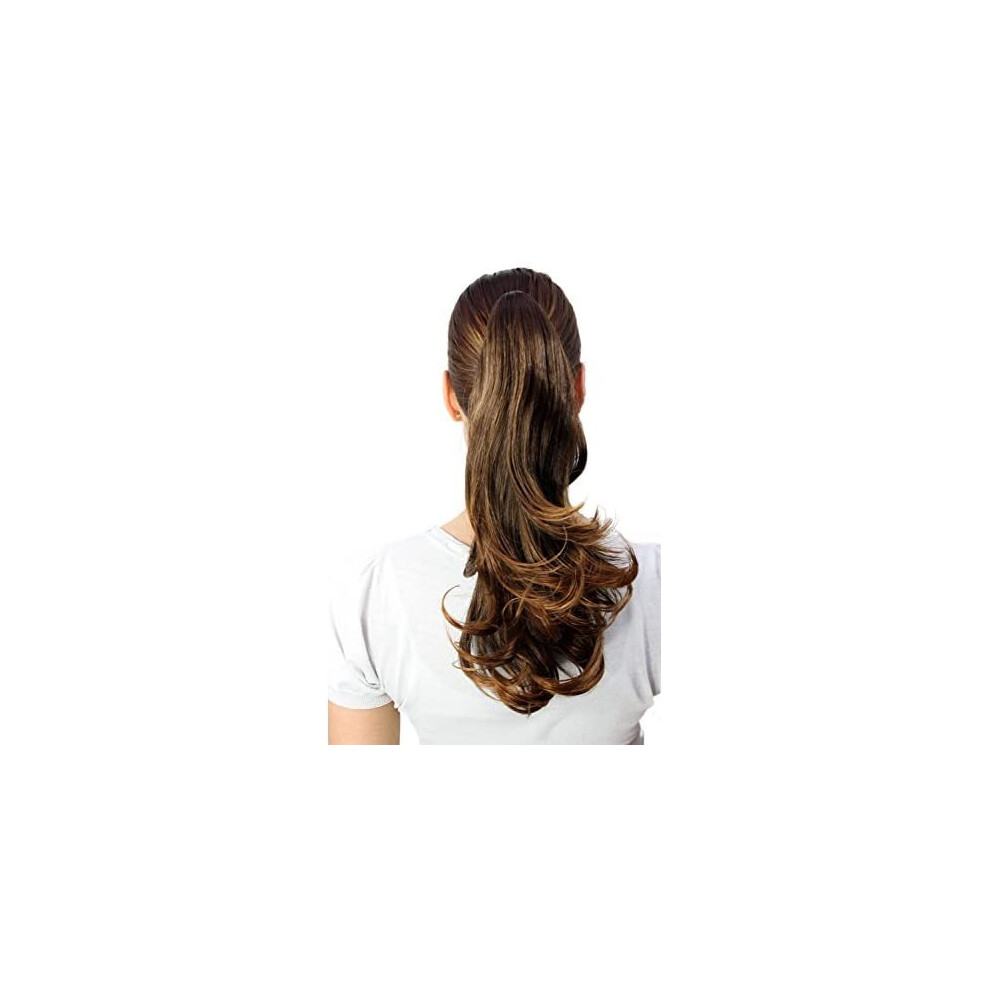 Wig Me Up Unisex Brown Hairpiece Ponytail Medium Length Straight Mixed Brunette (T400 Colour 2T30) Mixed