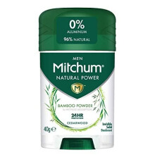 Mitchum Men 24HR Natural Vegan Deodorant Stick with 96% Natural Ingredients (40g) Aluminium Free, Cedarwood Scent, Dermatologist Tested