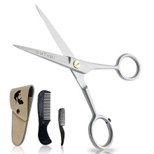 ONTAKI Professional German Beard & Mustache Scissors 5" Inches Comb & Carrying Pouch Hand Forged With Bevel Edge For Precision Perfect Mens Faci