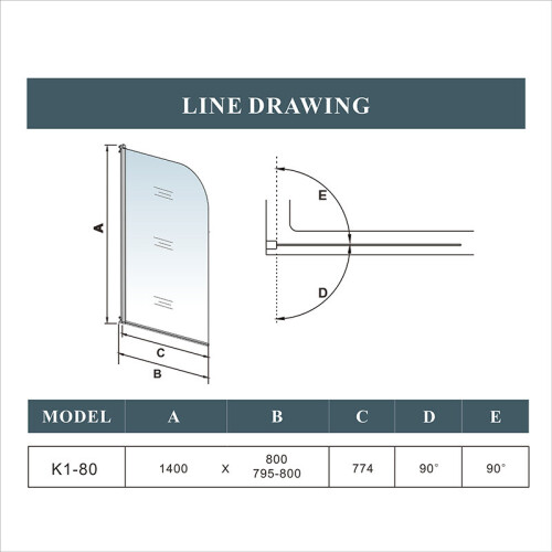 800x1400mm 180°Pivot 5mm Glass Over Bath Shower Screen Door Panel K1 on ...