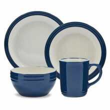 Stylish 16Pc Blue & White Barbary & Oak Foundry Dinnerware Set Tableware Kitchen