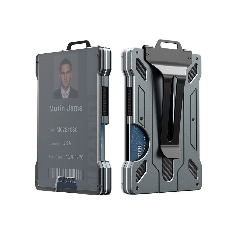 (Grey) Work ID card bag transparent ID card RFID anti-theft brush aluminum alloy credit card holder business card holder-image-OPC-P9527XR-NEW