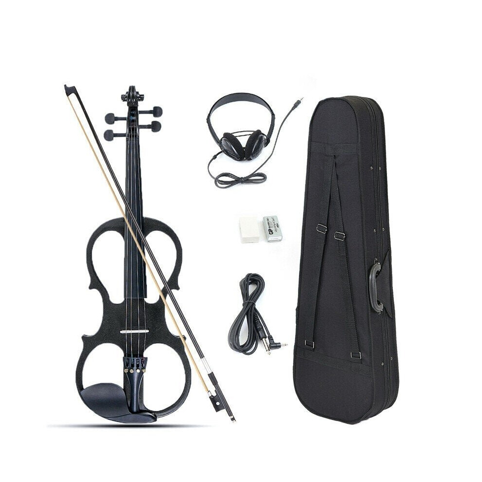 (Wine Red) 4/4 Electric Violin Full Size Basswood with Connecting Line Earphone & Case for Beginners