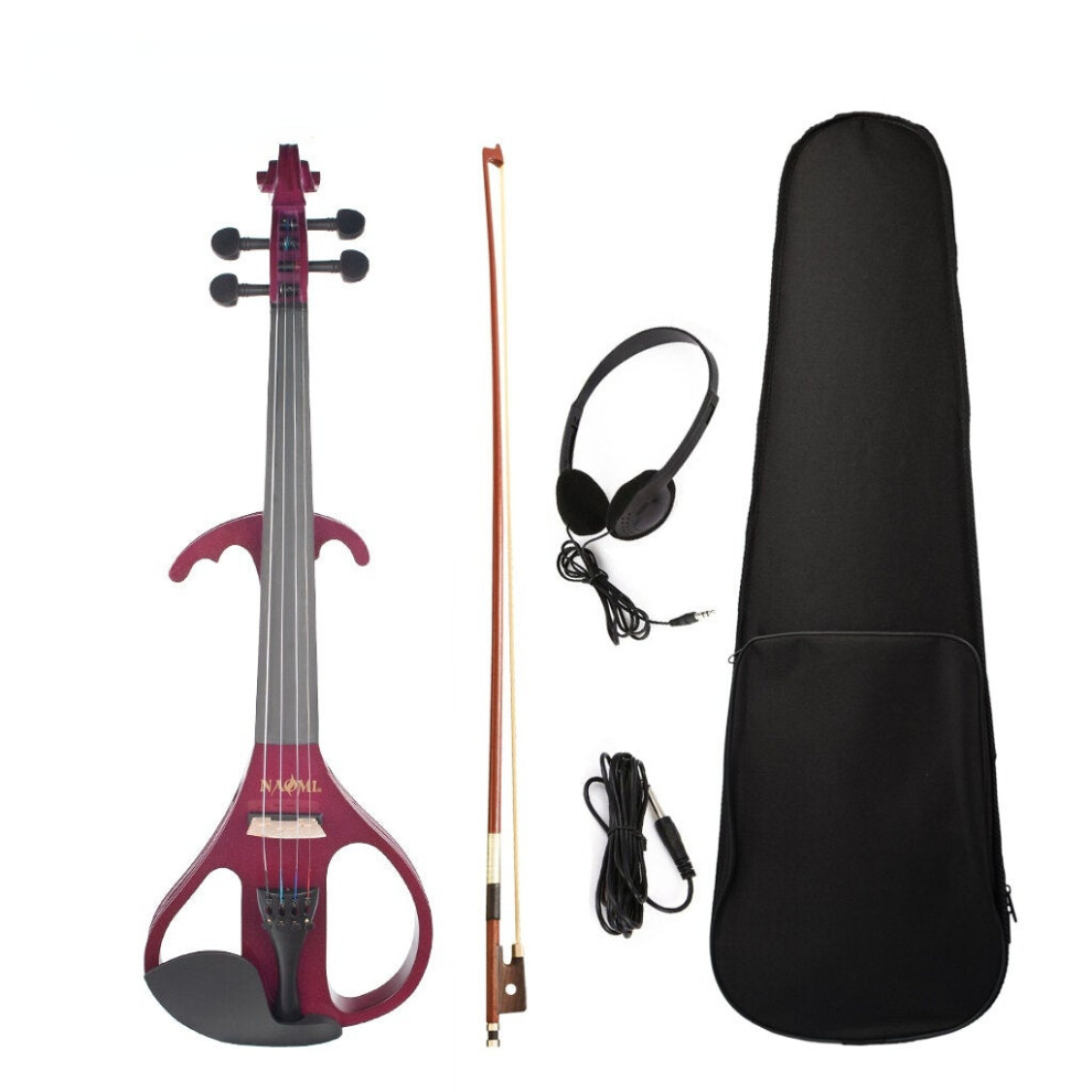 (Purple) Full Size 4/4 Violin Electric Violin Fiddle Maple Body Fingerboard Pegs Chin Rest with Bow Case