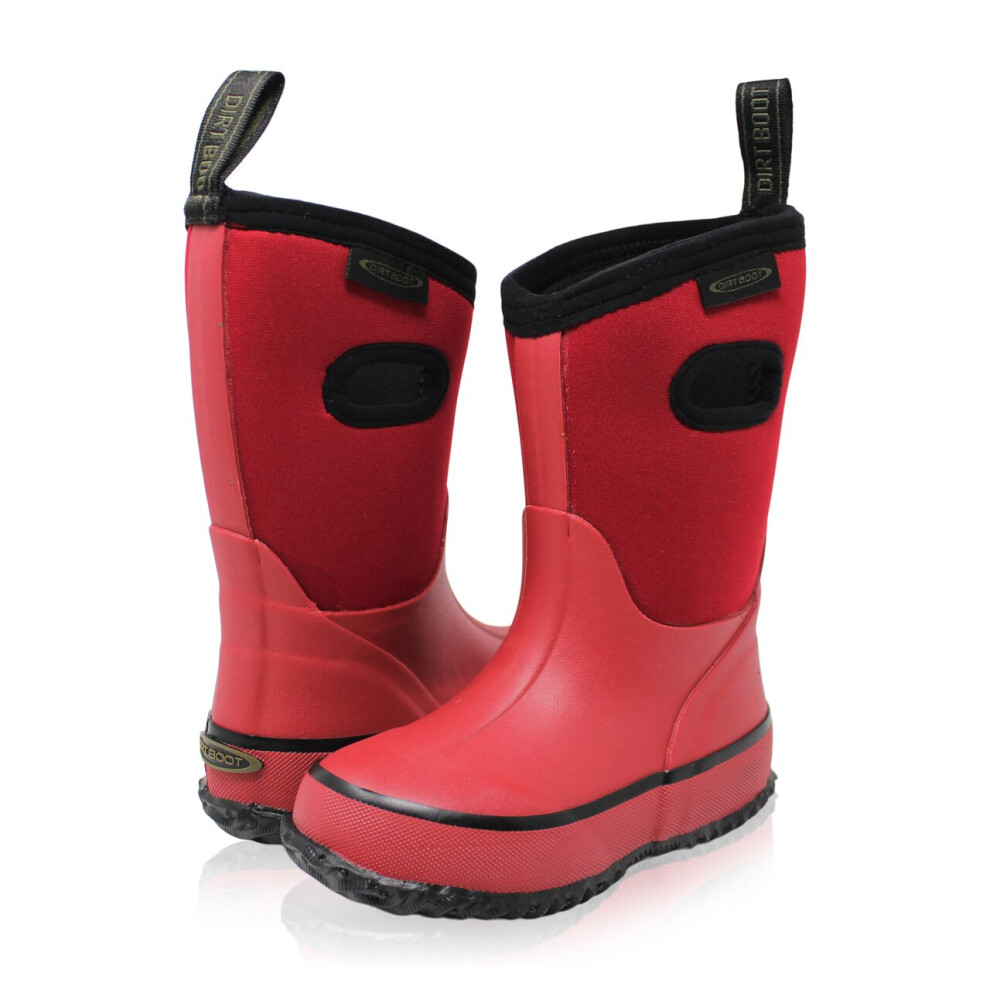 (Red, Toddler Age 1-3 UK 8 EU(25)) Dirt Boot Boys Girls Thermal Winter Wellington Neoprene Muck Field Wellies Kids Rain Snow Bootie Boots