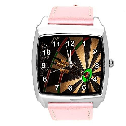 Pink Leather Square Watch for Darts Fans