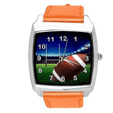 Orange Leather Square Watch for Rugby Fans
